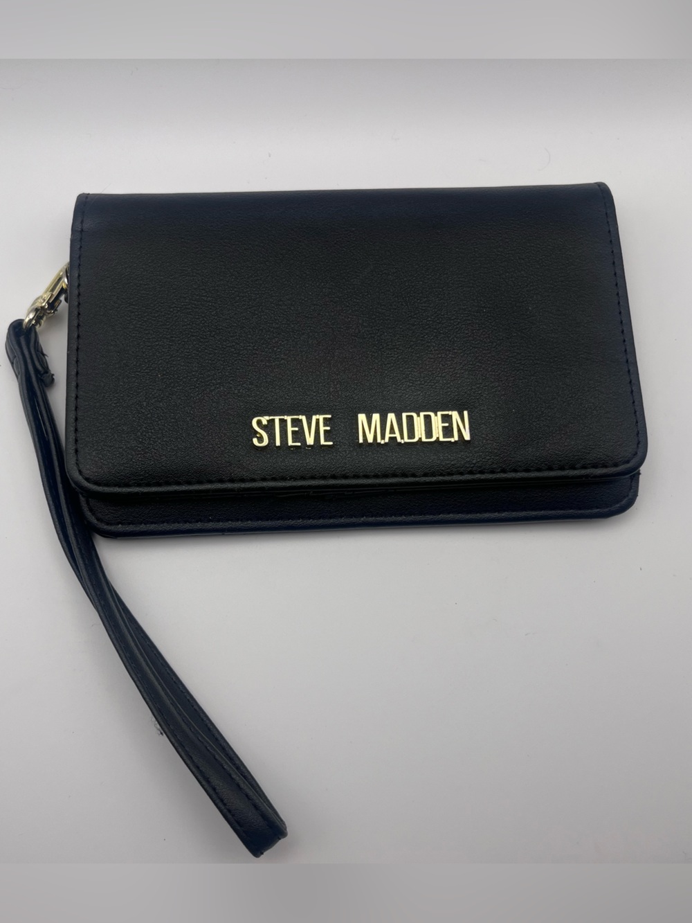 Steve Madden Black Wristlet with Gold Logo